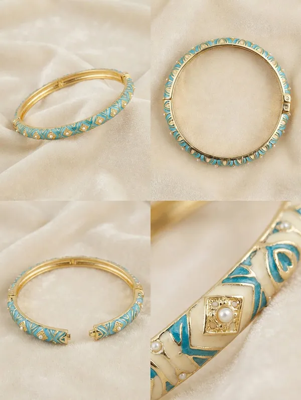 Blue_Enamel_Gold-Tone_Hinged_Bangle_for_Women