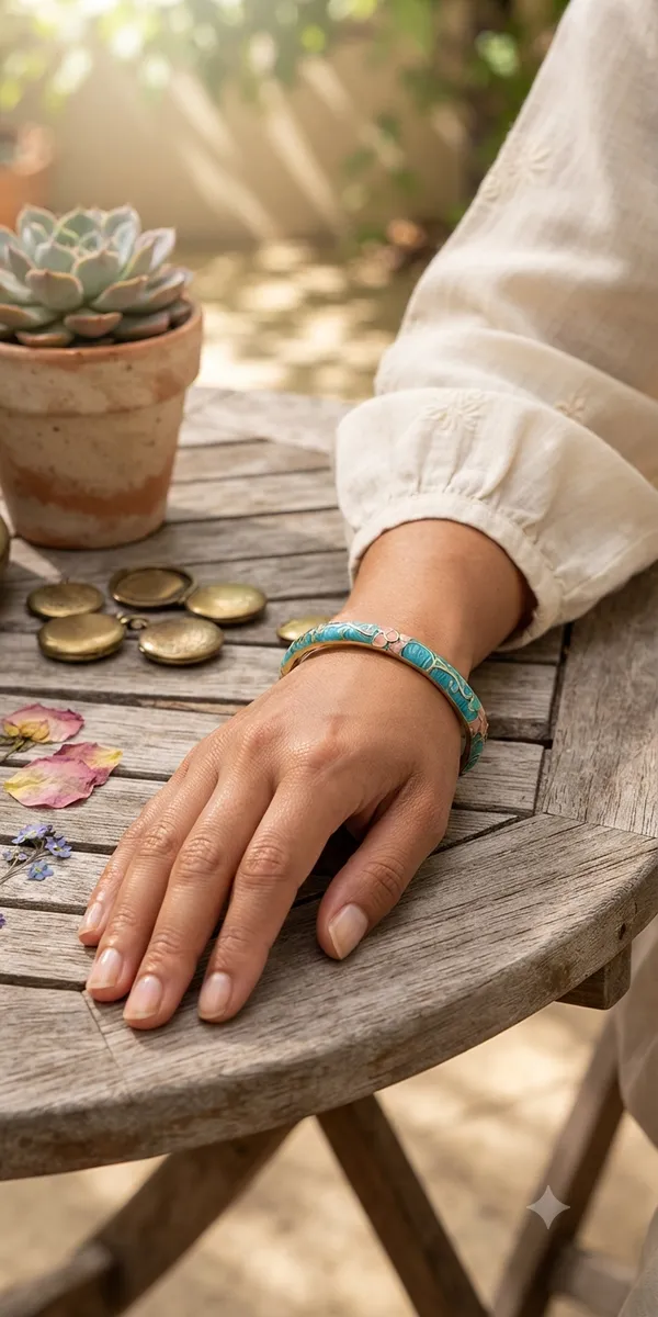 Turquoise_Enamel_Floral_Bangle_for_Women