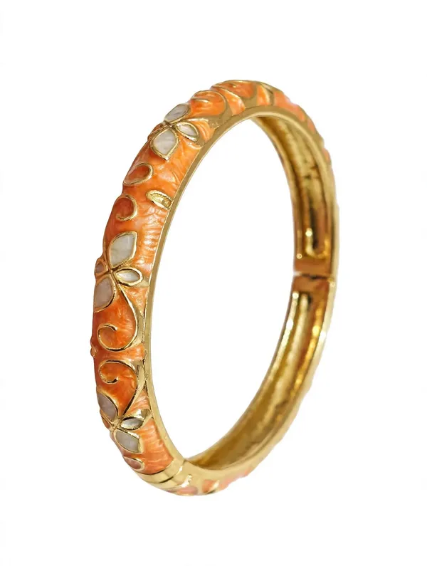 Orange_Floral_Hinged_Bangle_For_Women