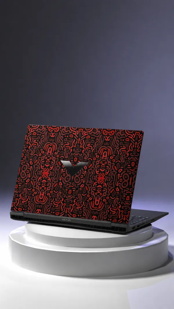 Laptop_Red_Black_Matt_Skin_Only_Top