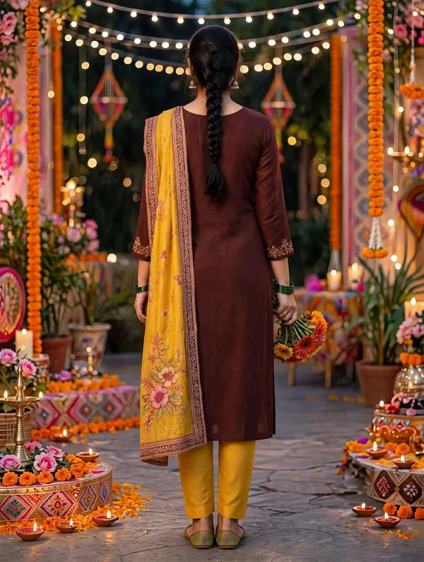 Brown_And_Yellow_Embroidered_Kurta_Set_For_Women