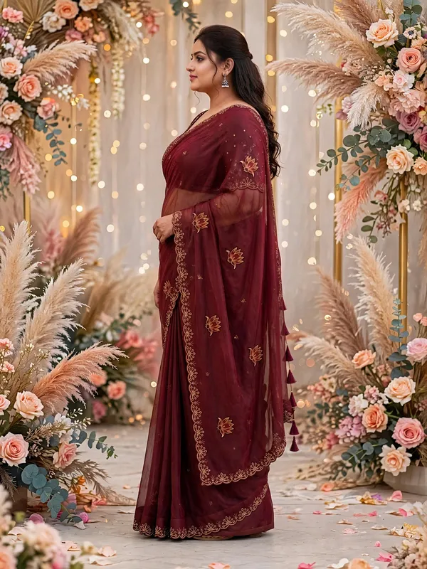 Maroon_Embroidered_Saree_For_Women