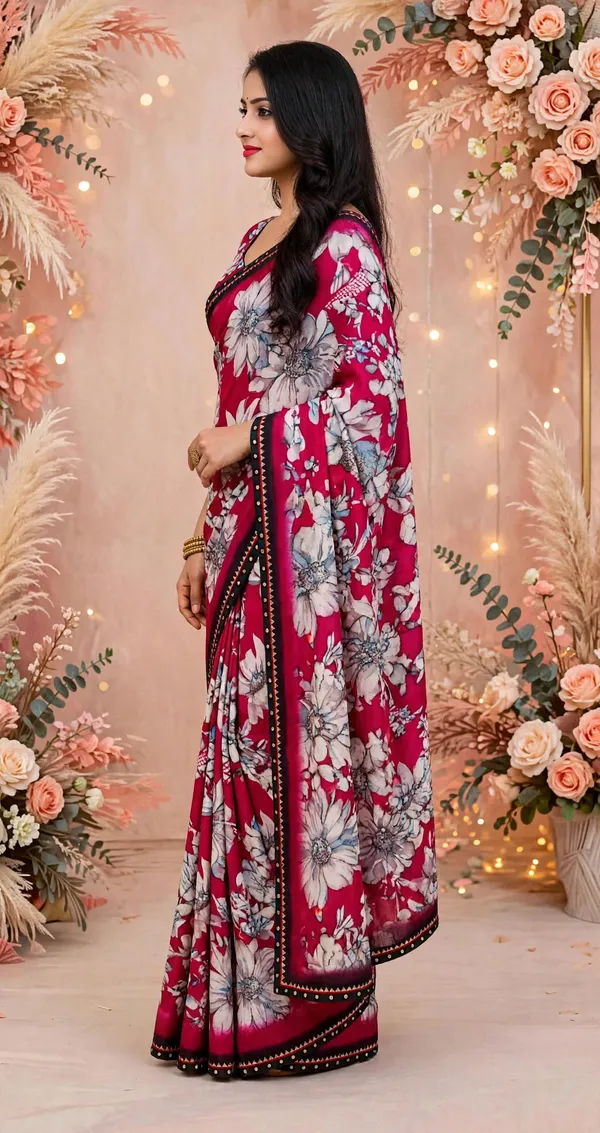 Red_Floral_Print_Saree_For_Women