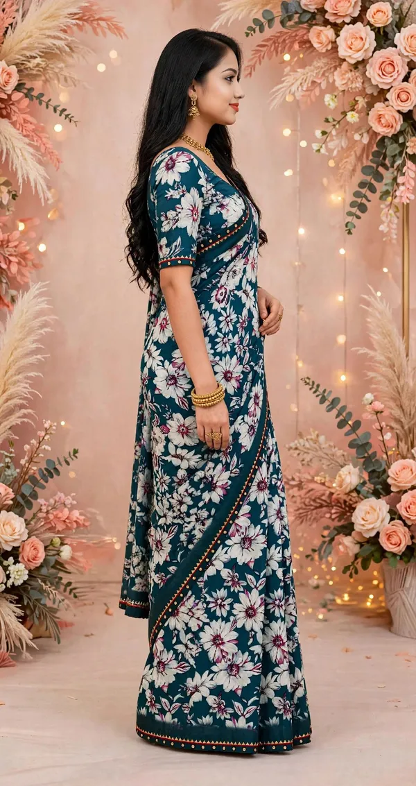 Green_Floral_Print_Saree_For_Women