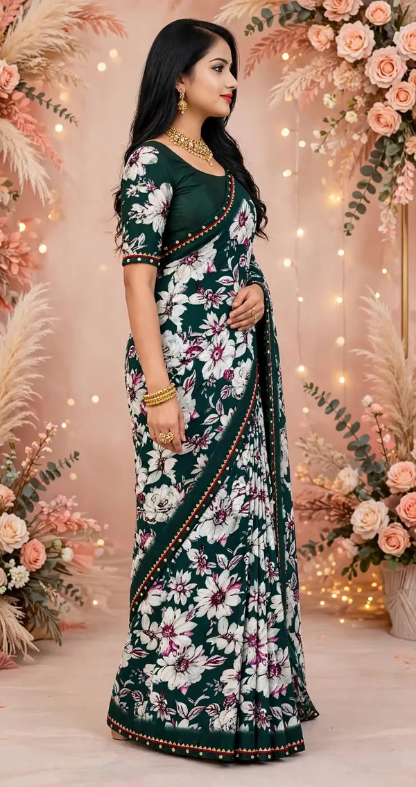 Green_Floral_Print_Saree_For_Women