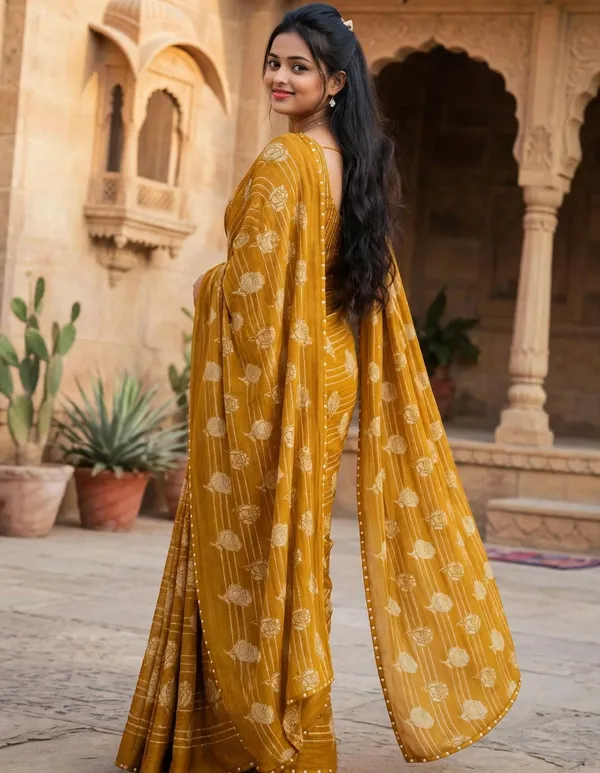 Mustard_Floral_Print_Saree_For_Women