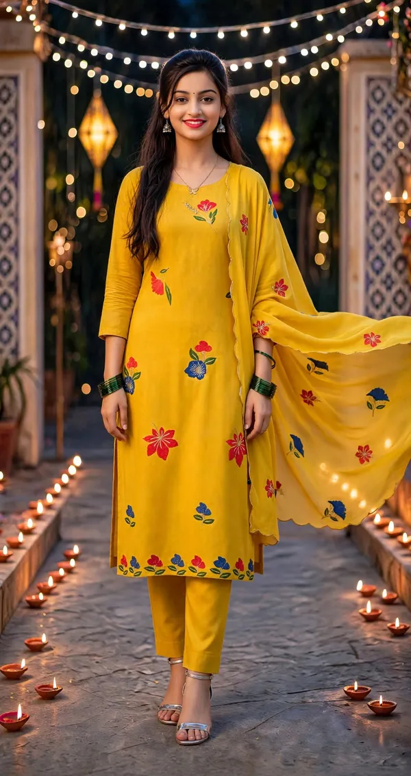 Yellow_Floral_Straight_Kurta_Set_For_Women
