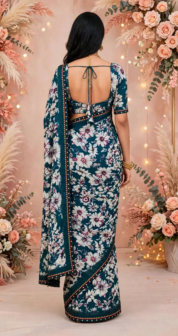 Green_Floral_Print_Saree_For_Women