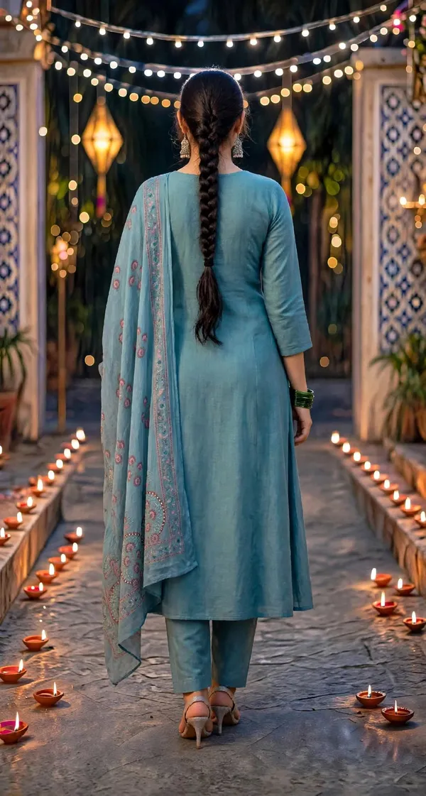 Teal_Embroidered_Straight_Kurta_Set_For_Women