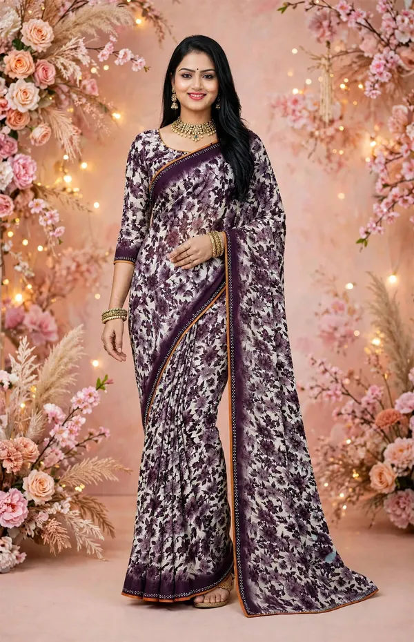 Purple_Floral_Print_Saree_For_Women