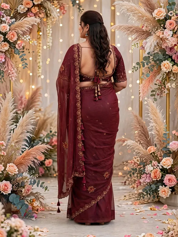 Maroon_Embroidered_Saree_For_Women