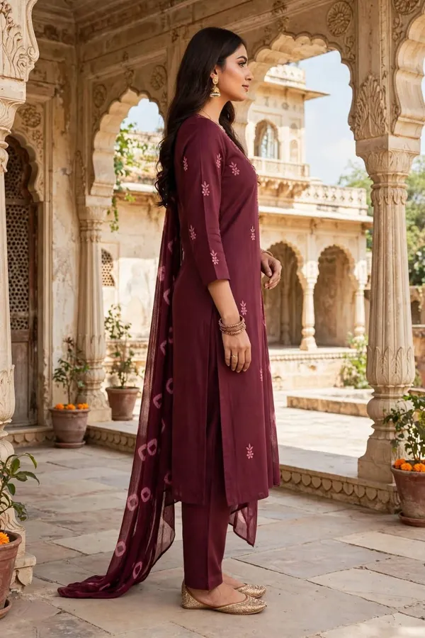 Maroon_Embroidered_Straight_Kurta_Set_For_Women