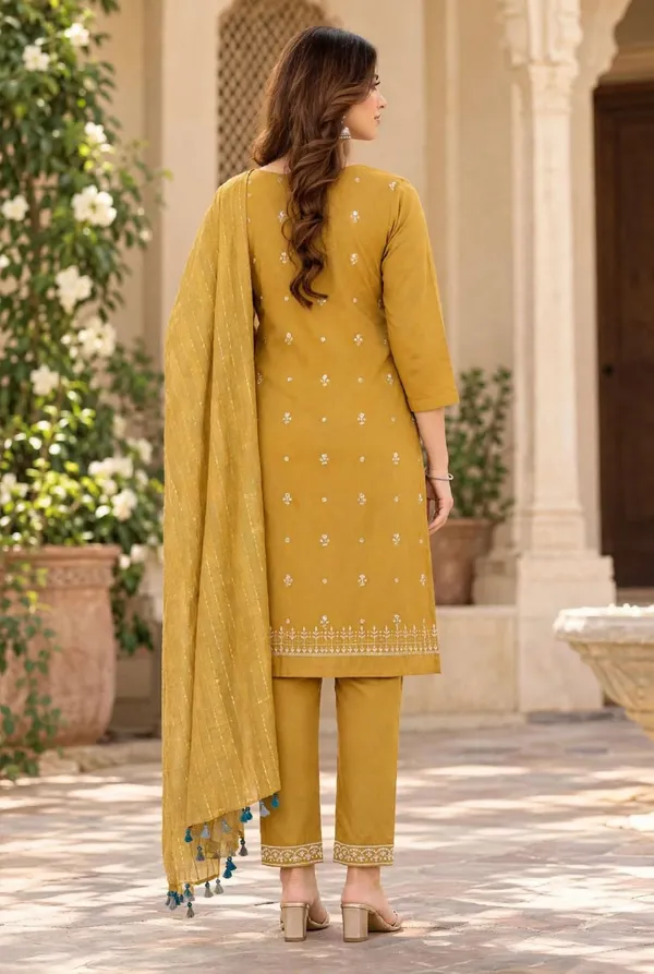 Mustard_Embroidered_Straight_Kurta_Set_For_Women