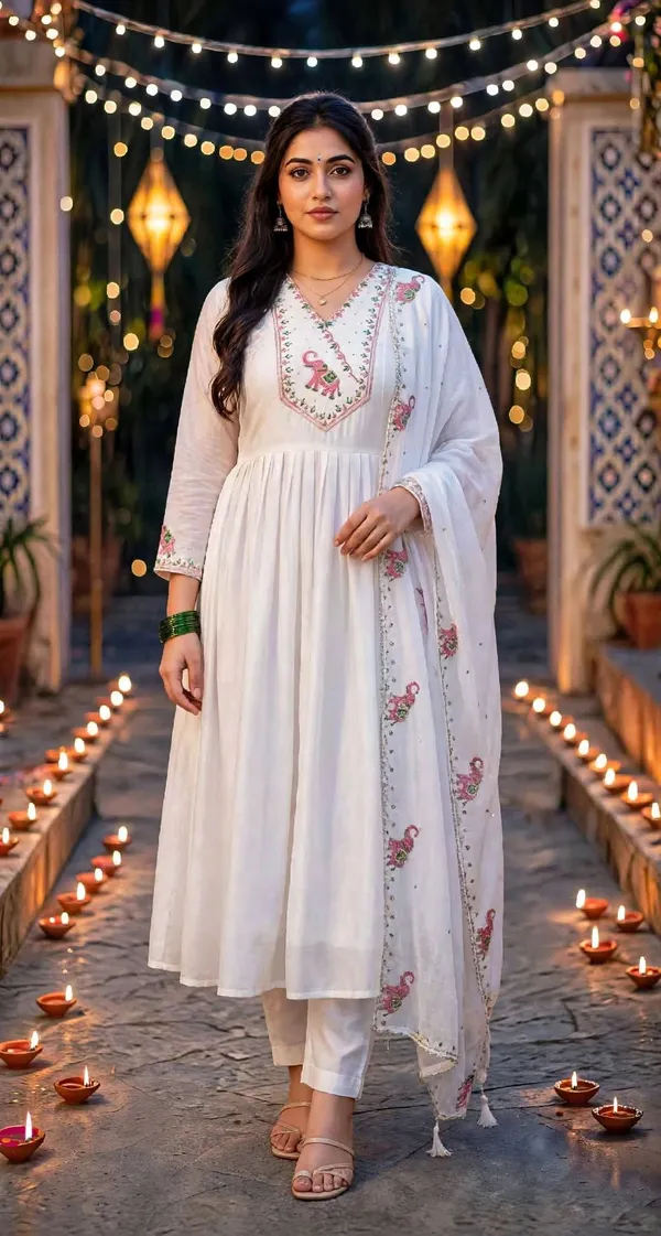White_Anarkali_Style_Kurta_Set_For_Women