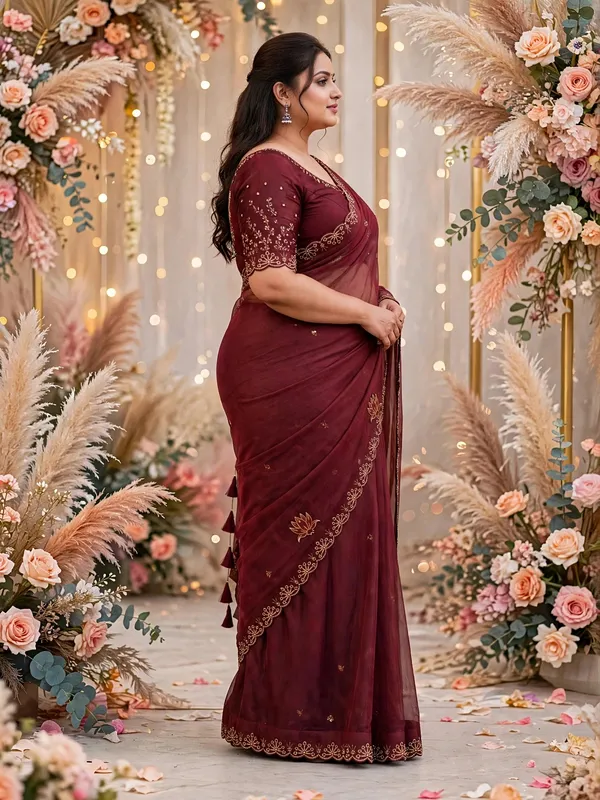 Maroon_Embroidered_Saree_For_Women