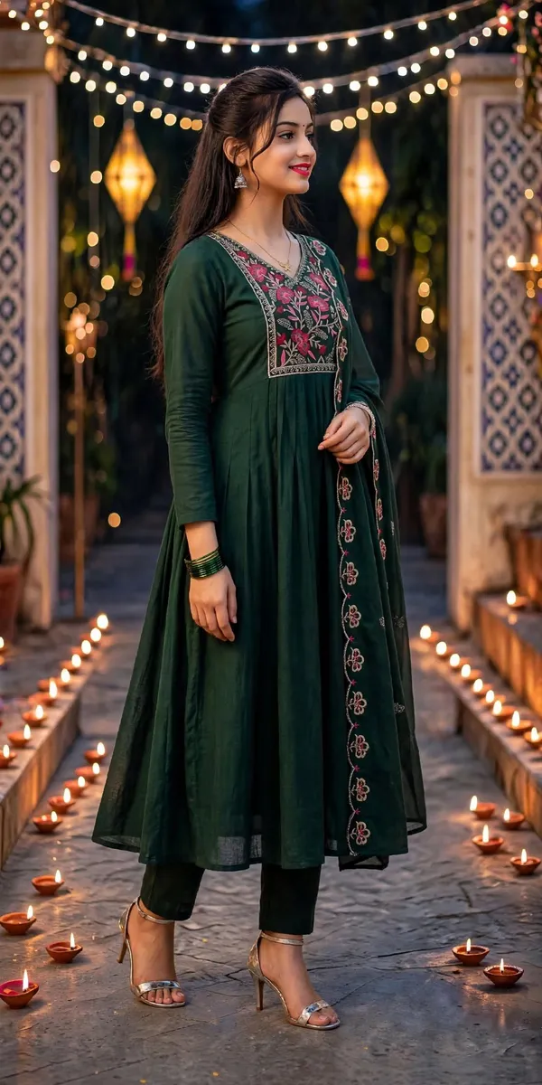 Dark_Green_Embroidered_Anarkali_Suit_Set_For_Women