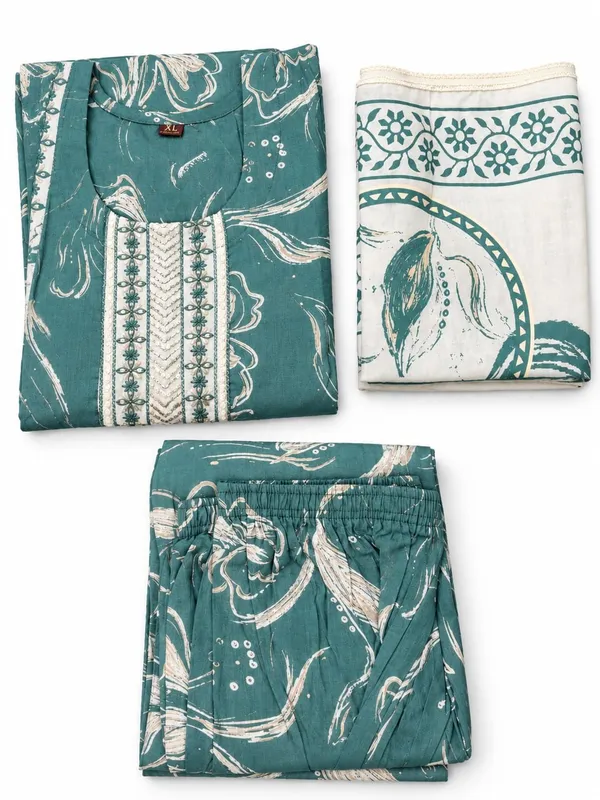 Green_Floral_Print_Straight_Kurta_Pant_Set_For_Women