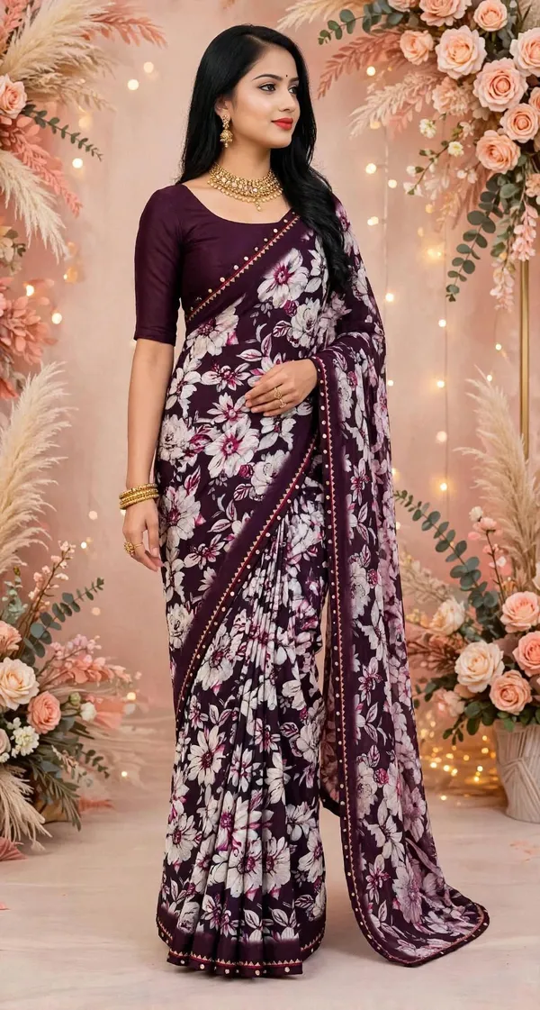 Maroon_Floral_Print_Saree_For_Women