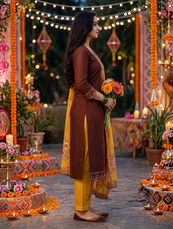 Brown_And_Yellow_Embroidered_Kurta_Set_For_Women