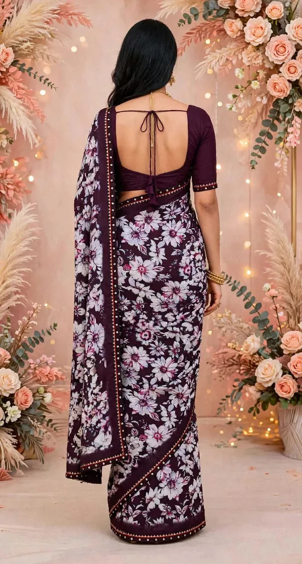 Maroon_Floral_Print_Saree_For_Women