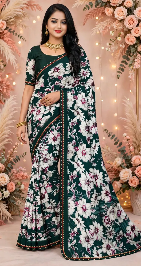 Green_Floral_Print_Saree_For_Women