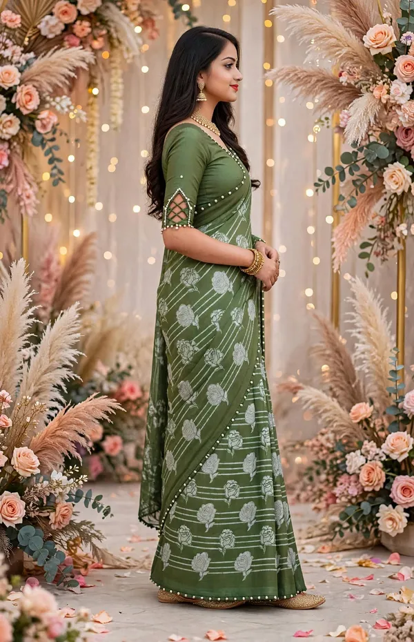 Green_Printed_Saree_For_Women