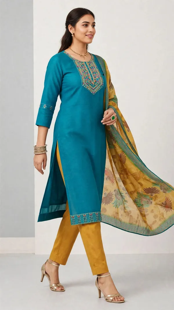 Teal_Ethnic_Straight_Kurta_Set_For_Women