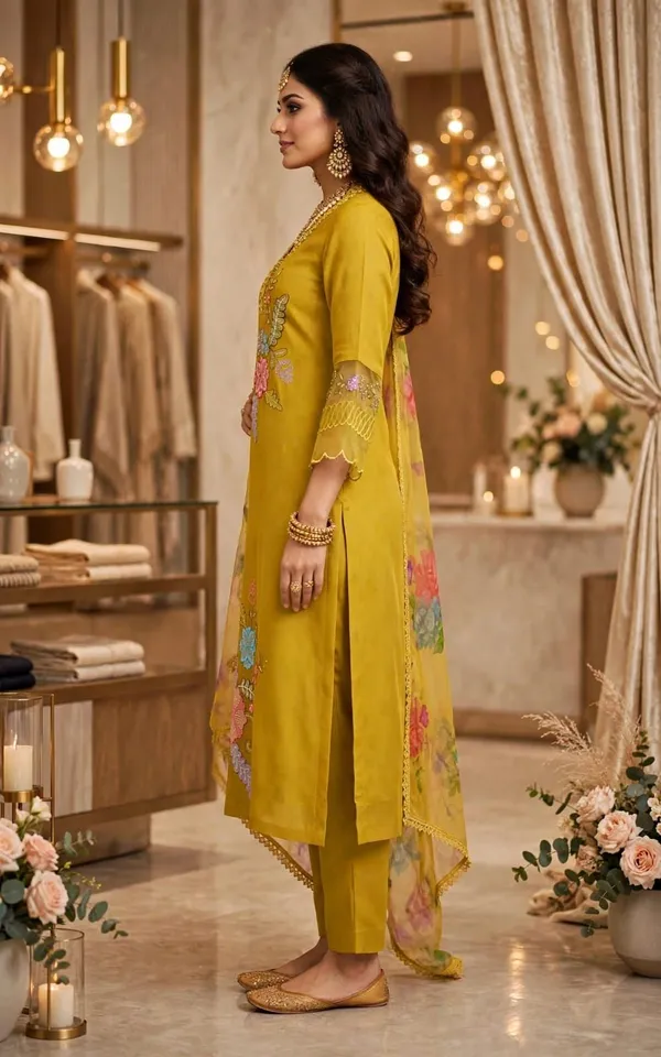 Mustard_Embroidered_Straight_Kurta_Set_For_Women