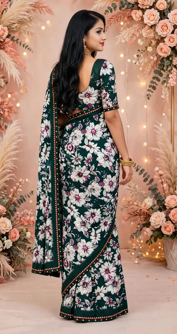 Green_Floral_Print_Saree_For_Women