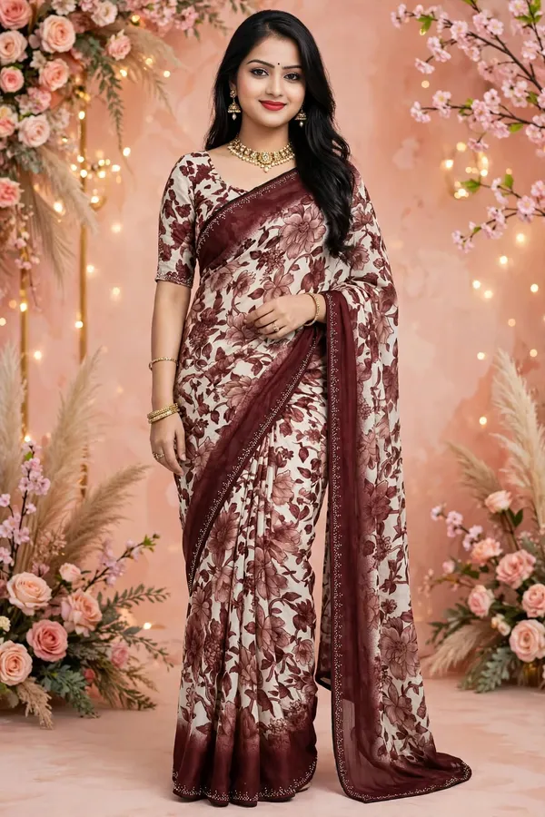 Maroon_Floral_Print_Saree_For_Women