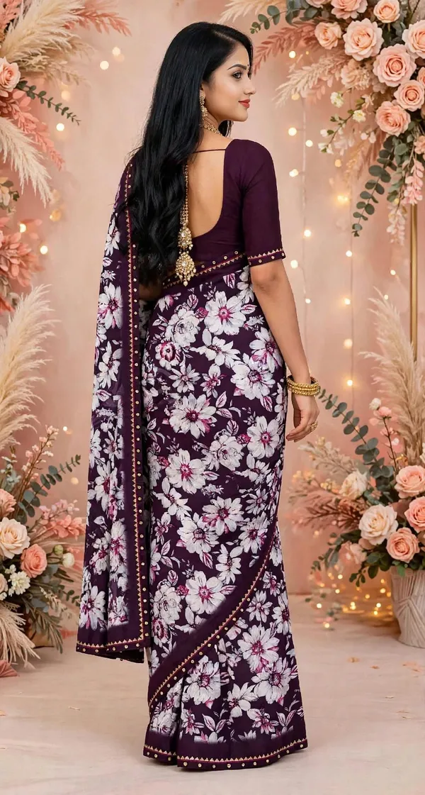Maroon_Floral_Print_Saree_For_Women