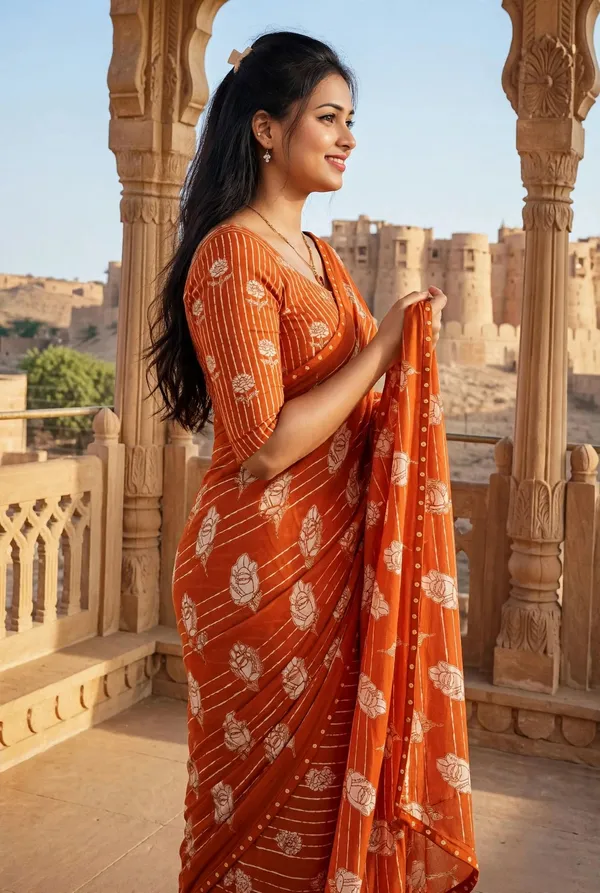 Orange_Floral_Printed_Saree_For_Women