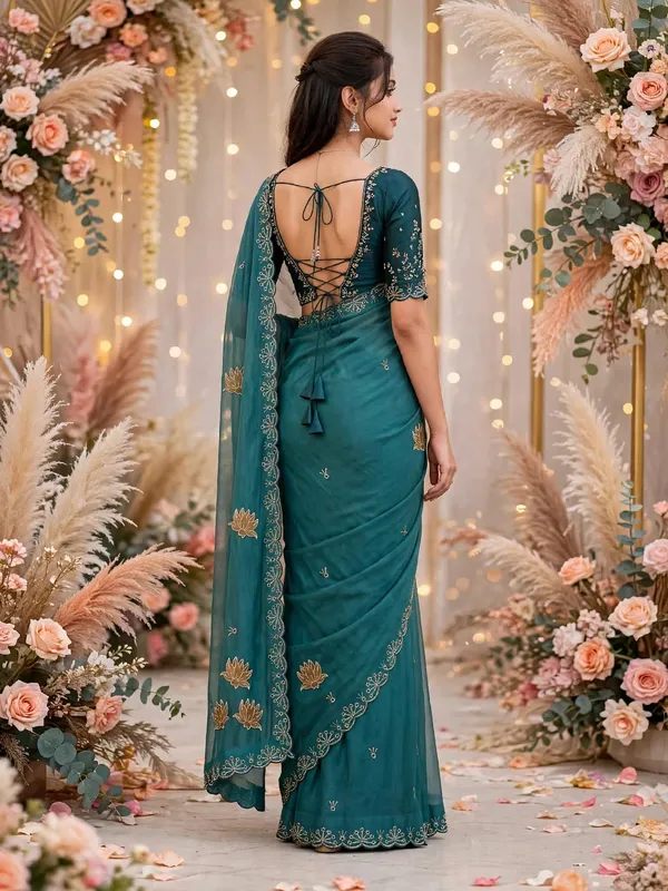 Teal_Embroidered_Saree_For_Women
