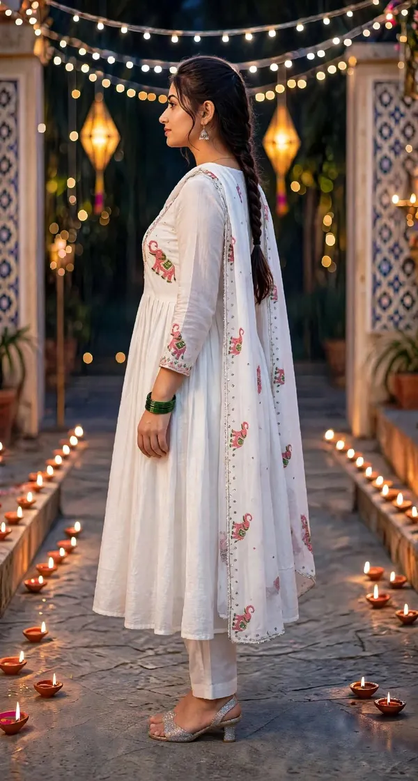 White_Anarkali_Style_Kurta_Set_For_Women