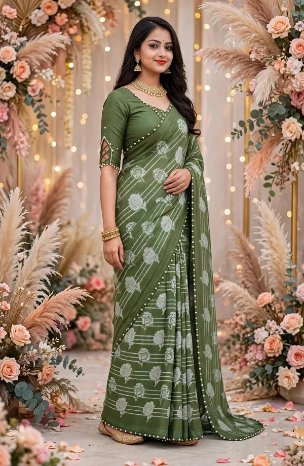 Green_Printed_Saree_For_Women