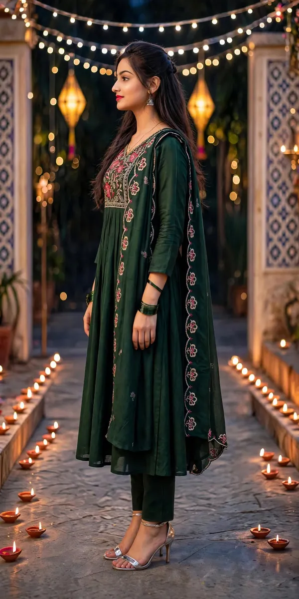 Dark_Green_Embroidered_Anarkali_Suit_Set_For_Women