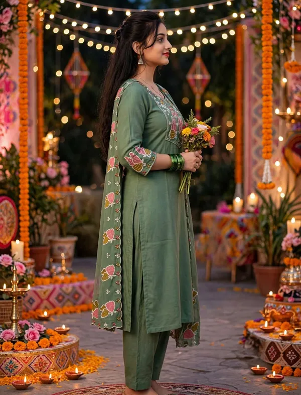 Green_Straight_Fit_Floral_Kurta_Set_For_Women