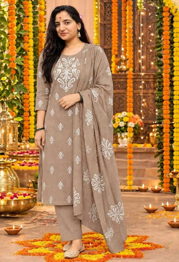 Beige_Cotton_Printed_Kurta_Set_For_Women
