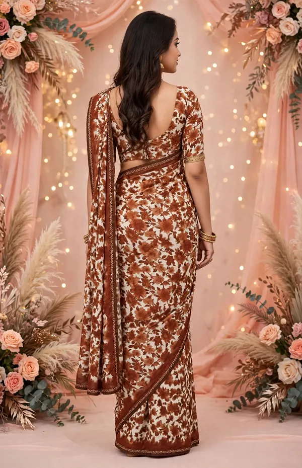 Brown_Floral_Print_Saree_For_Women