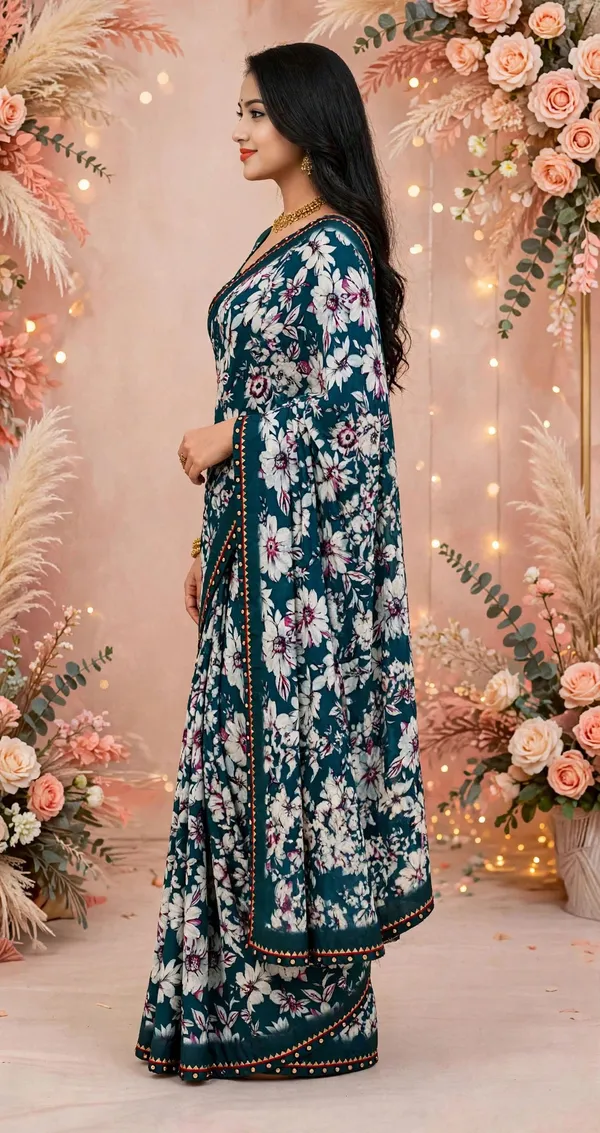 Green_Floral_Print_Saree_For_Women