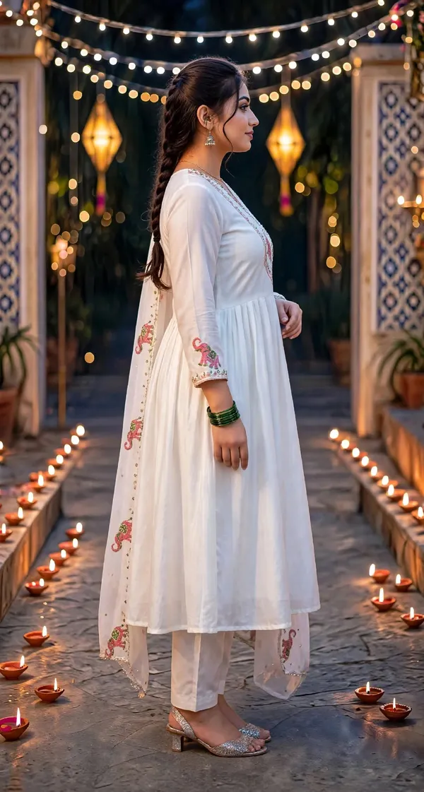 White_Anarkali_Style_Kurta_Set_For_Women
