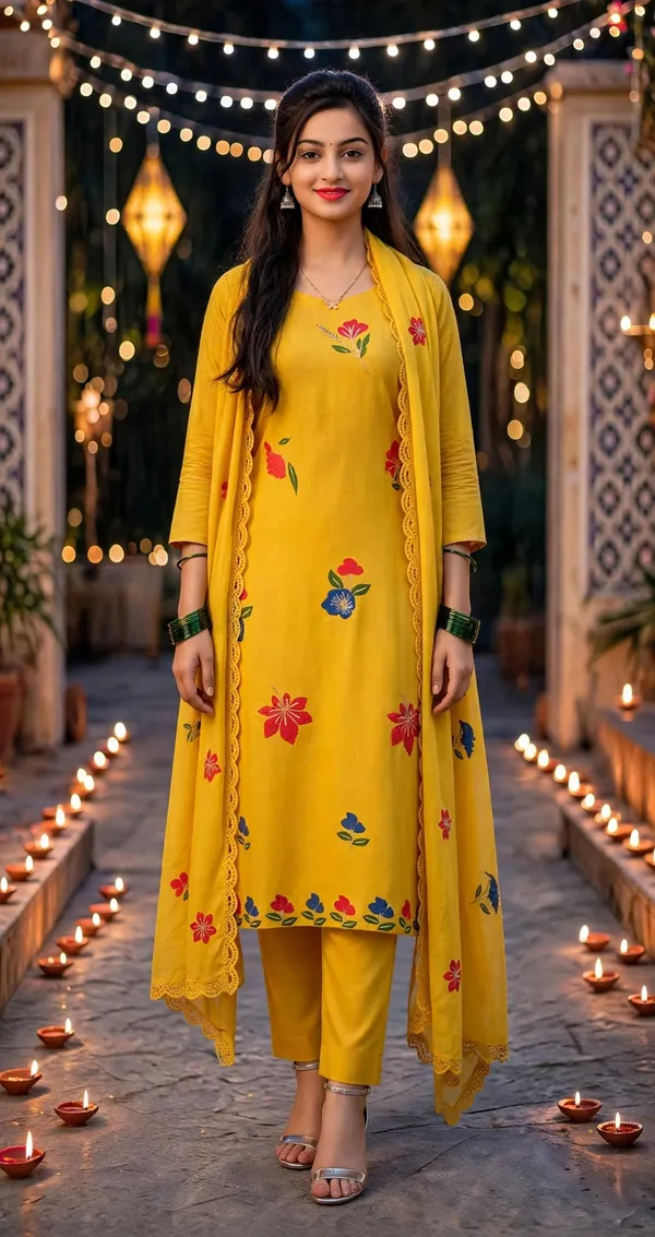 Yellow_Floral_Straight_Kurta_Set_For_Women