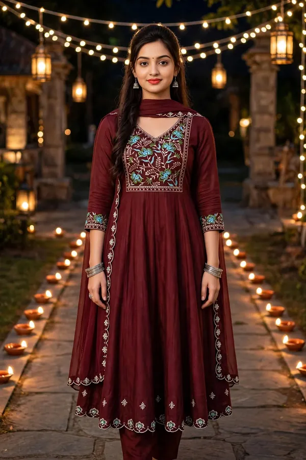 Maroon_Embroidered_Anarkali_Suit_Set_For_Women