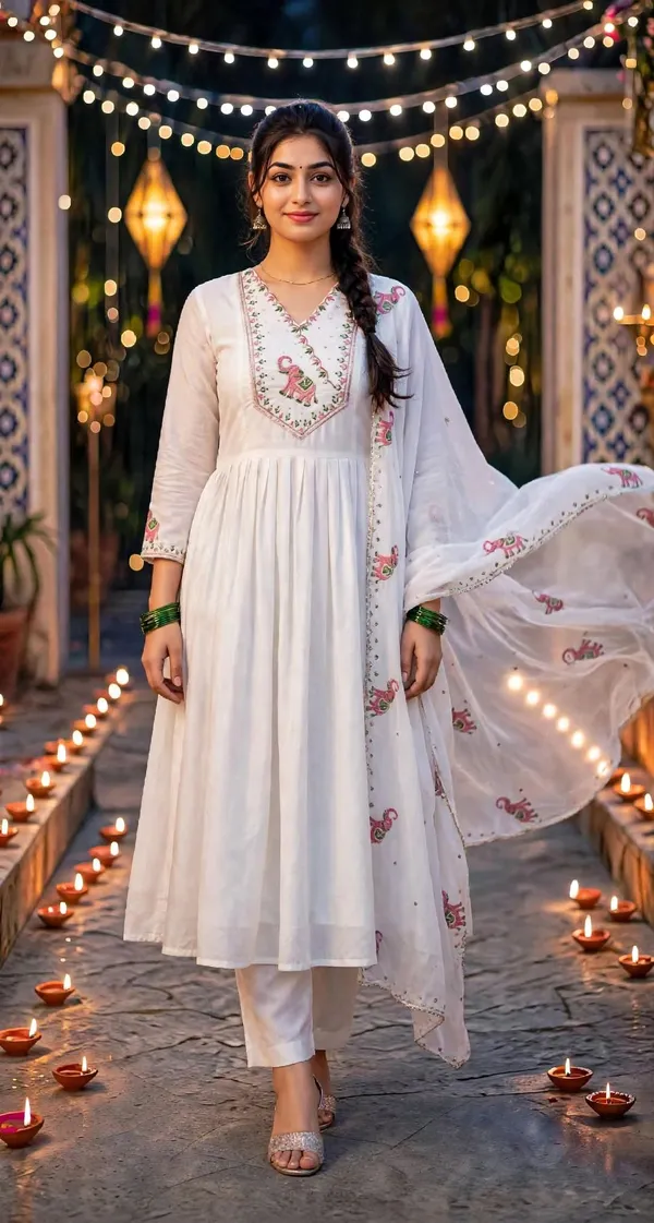 White_Anarkali_Style_Kurta_Set_For_Women