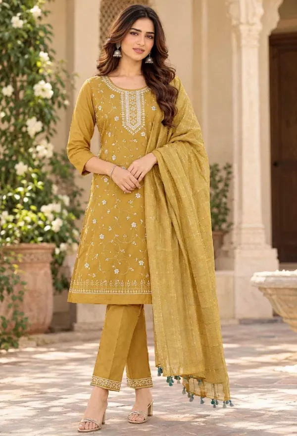 Mustard_Embroidered_Straight_Kurta_Set_For_Women
