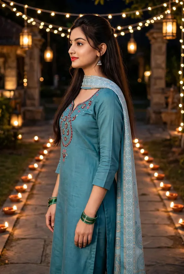 Teal_Embroidered_Straight_Kurta_Set_For_Women