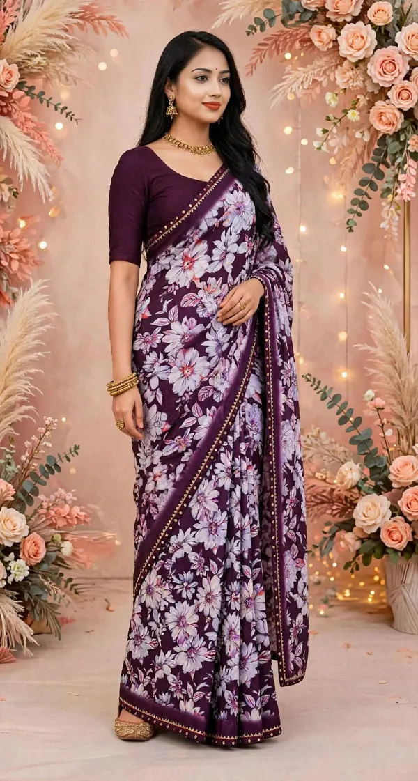 Maroon_Floral_Print_Saree_For_Women