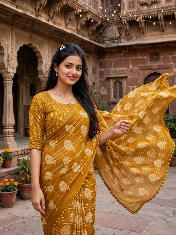 Mustard_Floral_Print_Saree_For_Women