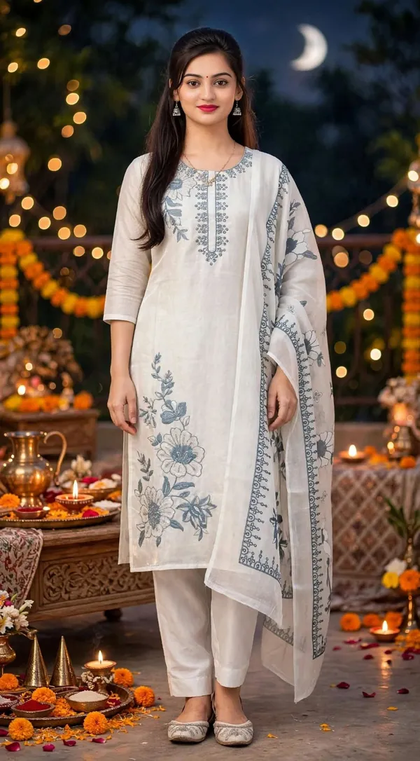 White_Floral_Straight_Kurta_Set_For_Women