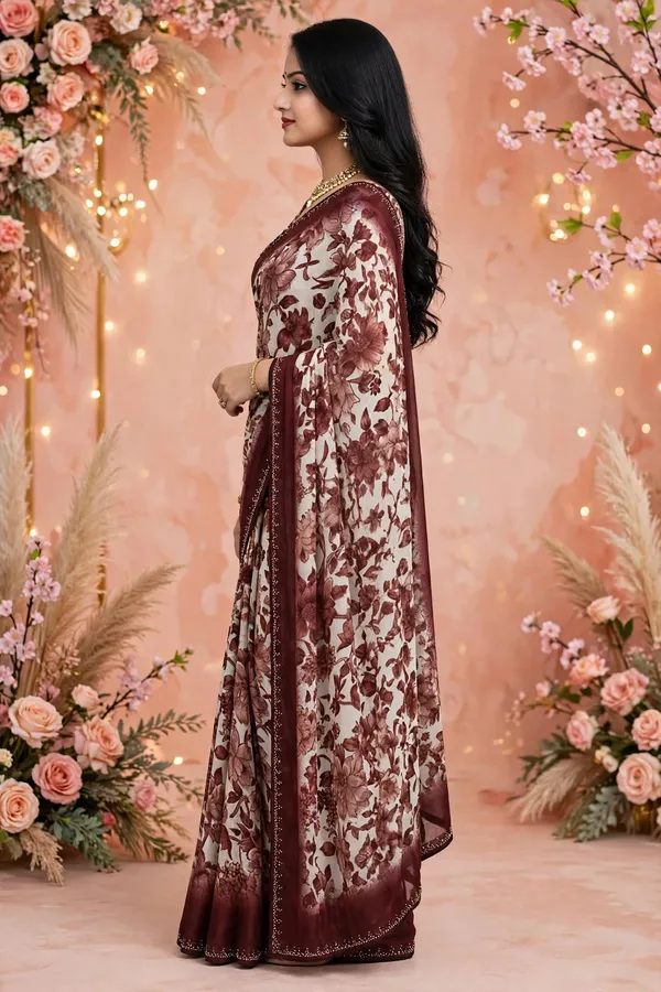 Maroon_Floral_Print_Saree_For_Women
